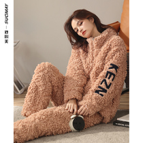 2021 new pajamas womens autumn and winter coral velvet thickened and velvet three-layer clip cotton-padded jacket Birds Nest velvet home clothing