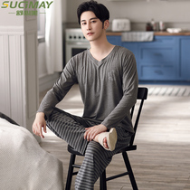 Mens pajamas spring and autumn modal long sleeve home suit Ice Silk middle-aged large size autumn winter autumn