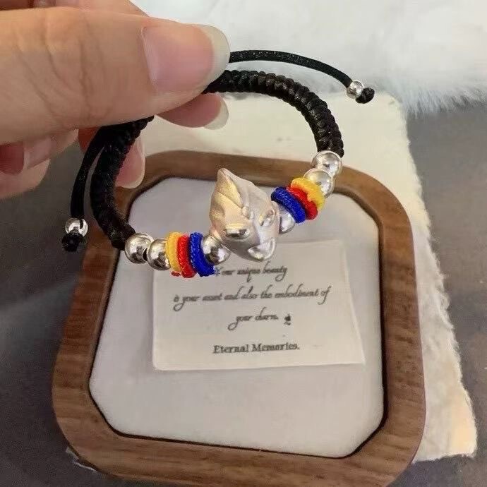 Pure Silver 999 Ultraman Tiga Bracelet Original Design Handmade Woven Cartoon Children's Birthday Gift for Children's Day