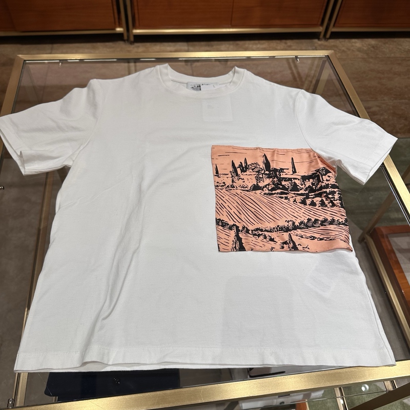 Ferragamo 75% off Women's 5S White Illustration Patchwork Round Neck Short-Sleeved Cotton T-Shirt