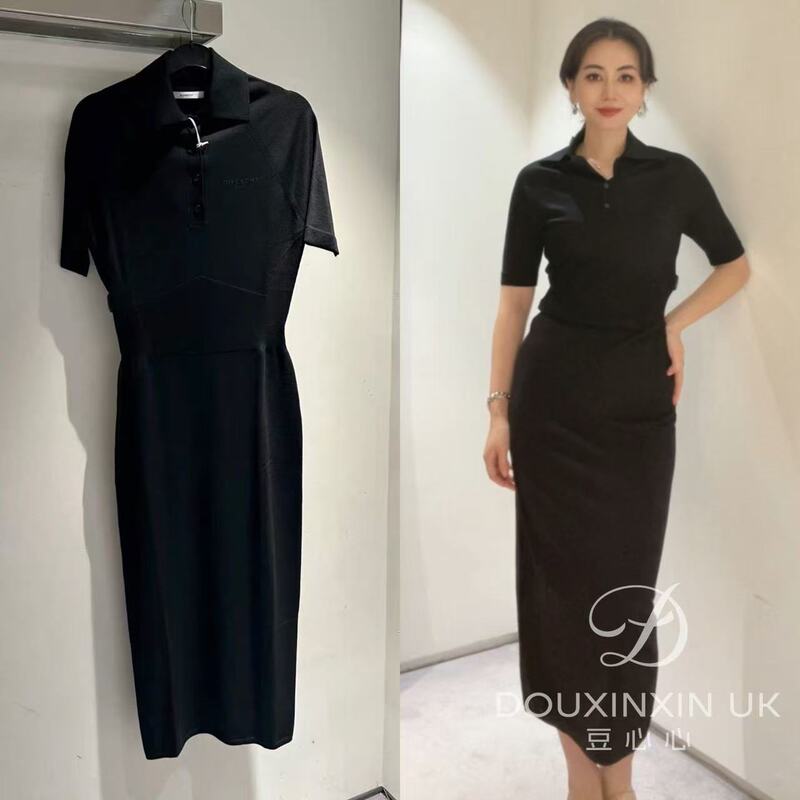 Givenchy 65% off Women's 6S Black Letter Embroidered Knitted Wool Short-Sleeved Polo Dress