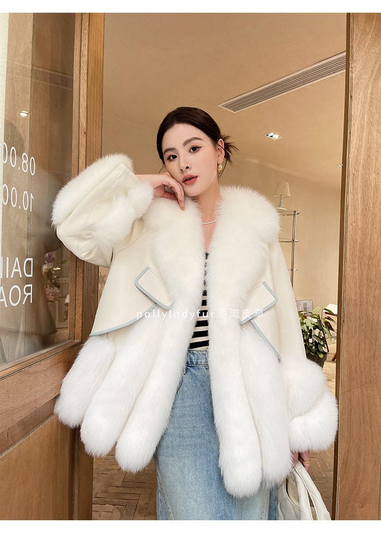 Luxury Genuine Fox Fur Jacket Sheepskin Fur Coat Furry Fur Women's