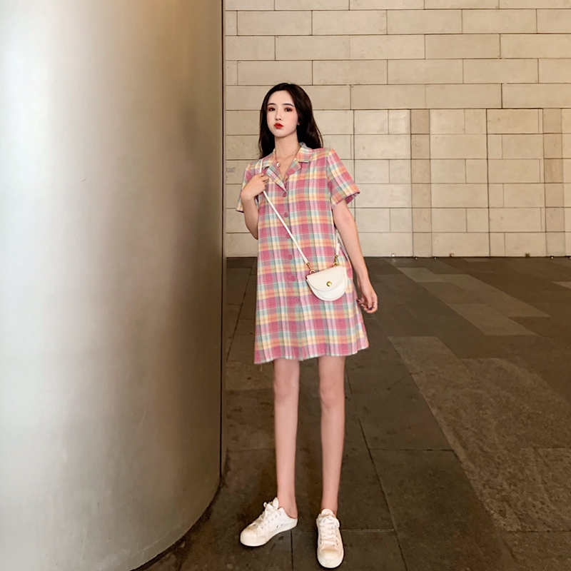 VK旗艦店 韓系時尚襯衫裙顯瘦甜美初戀短袖洋裝