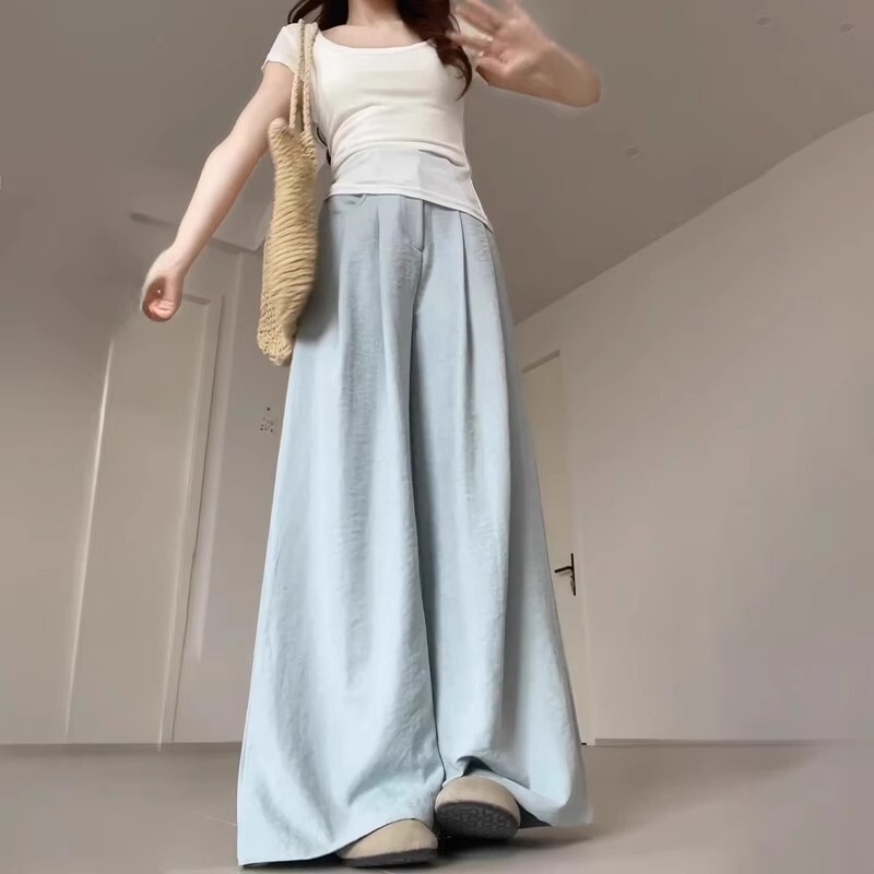 Lazy Style Loose Wide-Leg Pants for Women, New Summer Style for Plus-Size Girls, Thick Legs, Wide Hips, Slimming, Drapey Straight-Leg Casual Pants