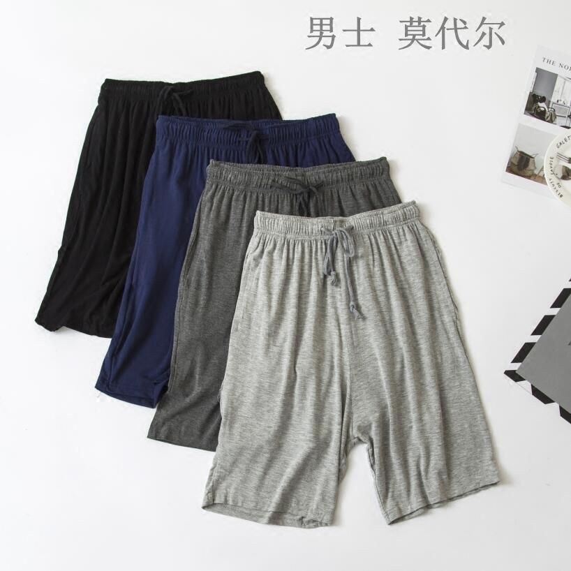 Summer modal thin men's pajama pants home pants home shorts loose casual large size five-point pants beach pants