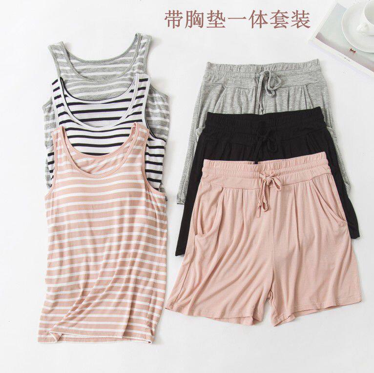 Charmodal women's camisole with chest pads, bra-free, cups, one-piece pajamas, shorts, homewear, two-piece suit