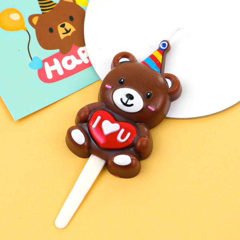 Small Bear LOVE Sweet Sue White Romantic Birthday Candle Cake Decoration Colorful Balloon Hats CAKE PLUGIN