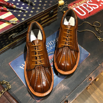 American retro leather low-top brown big head layer cowhide shoes mens shell head tooling Martin leather shoes casual trend