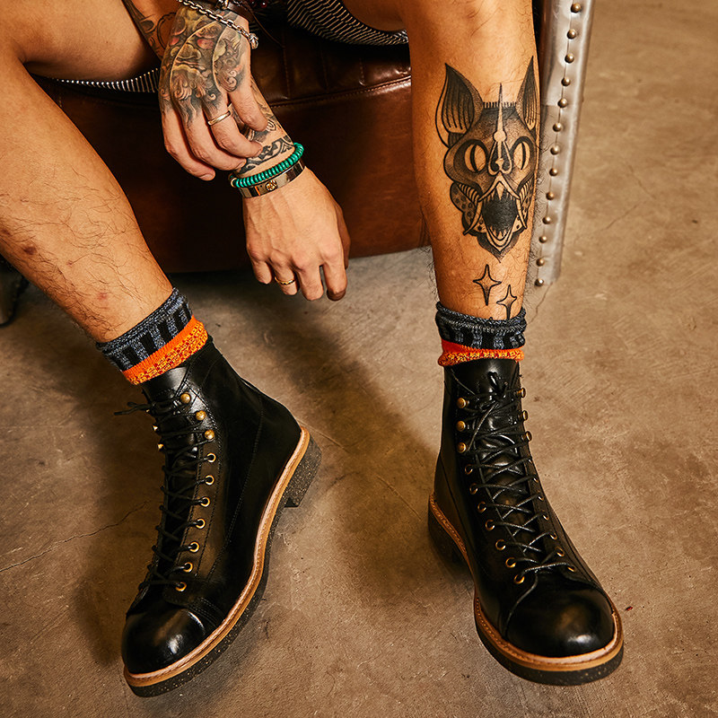 Black high cylinder British windshirt female American retro-fur Martin locomotive short face boots