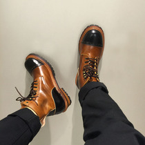 European and American retro thick bottom Martin tooling boots high top layer leather shoes round head motorcycle leather boots mens trend
