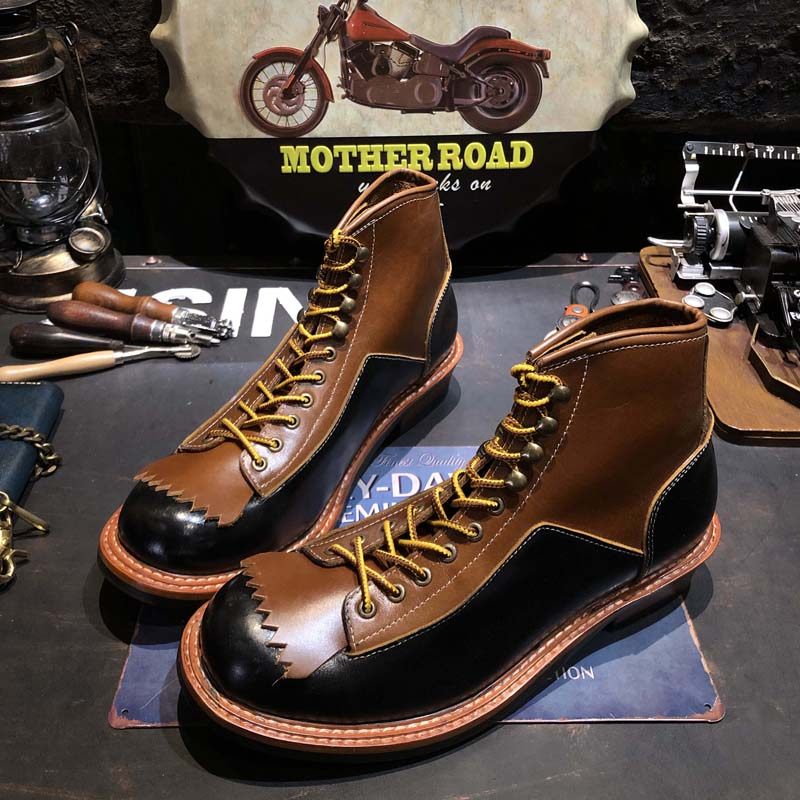 Vintage retro British style leather top layer cowhide boots Martin short boots men's high top tooling locomotive shoes women's fashion