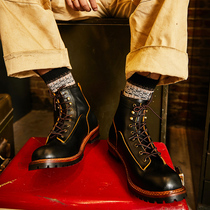 American retro high-top leather tooling motorcycle shoes male British style short face leather Martin boots female ins tide brand