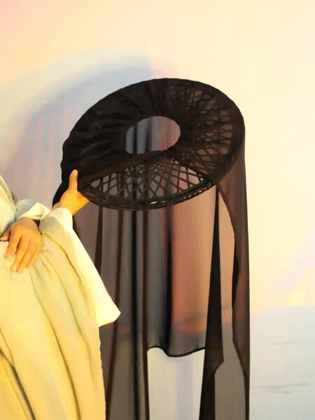 Ancient Style Hat, Warrior's Bamboo Hat with Veil, Black Curtain Hat, Martial Arts Style Bamboo Hat, Xie Lian Cos Hanfu Bamboo Hat