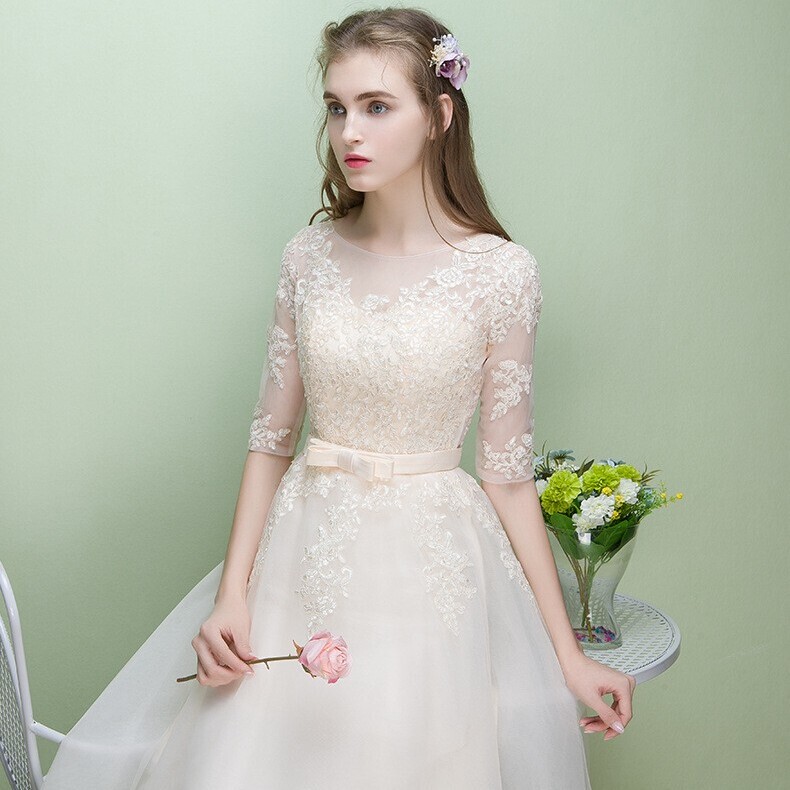 Bridal Evening Dress Long-Sleeved Lace Toast Dress Bridesmaid Dress Sister Dress Host Banquet Women's Mid-Length Dress Summer