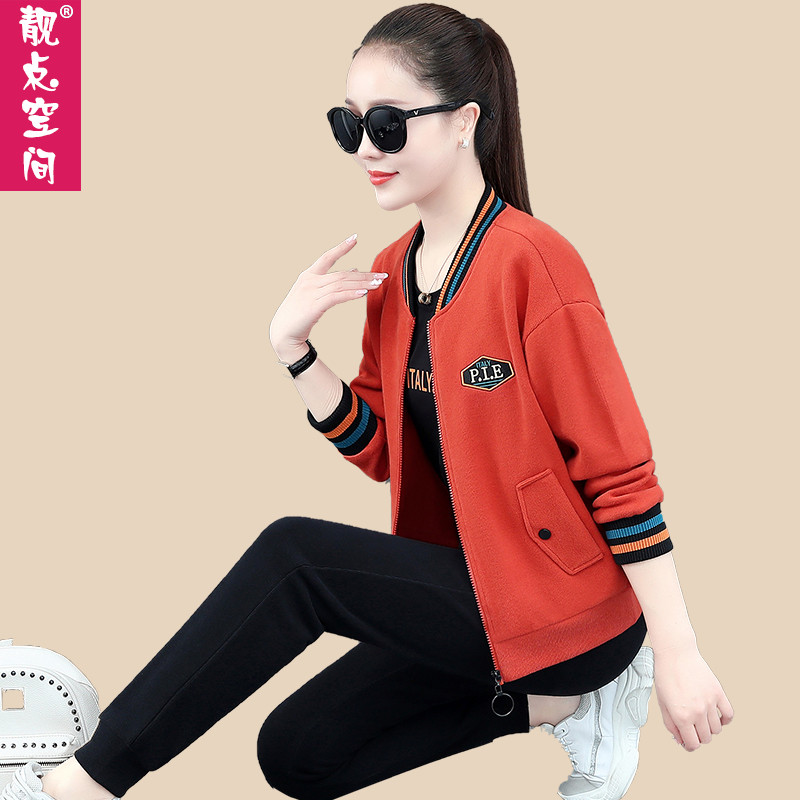 Women's 2021 spring and autumn new sports and leisure suit women's slim fit, western style, fashionable plus size temperament three-piece suit