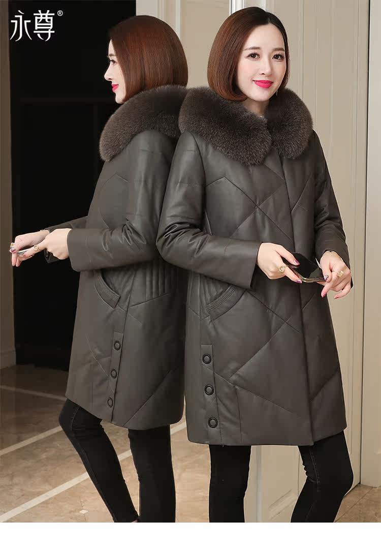 Кожаная куртка 真皮羽绒服女中长款宽松显瘦2020冬新款妈妈装海宁绵羊皮皮衣外套 Eternal statue