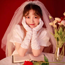 Bridal Wedding Dress Gloves Small Red Book White Knot Wedding Satin Mesh Red Photo Sensuori Wedding photography Brigade Shooting Short