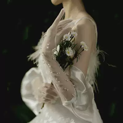 Bridal wedding gloves 2020 new net celebrity photo forest super fairy long version handmade pearl little red book the same style