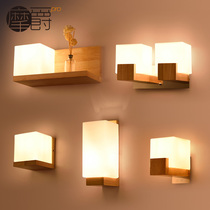 Bedroom bedside lamp simple corridor Nordic solid wood square wood art hotel engineering wood storage wall lamp