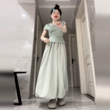 Зеленая длинная юбка, комплект, А-силуэт