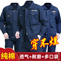 Work clothes men suit spring and autumn pure cotton anti-hot four-season work clothes camouflage service construction grinding preservation