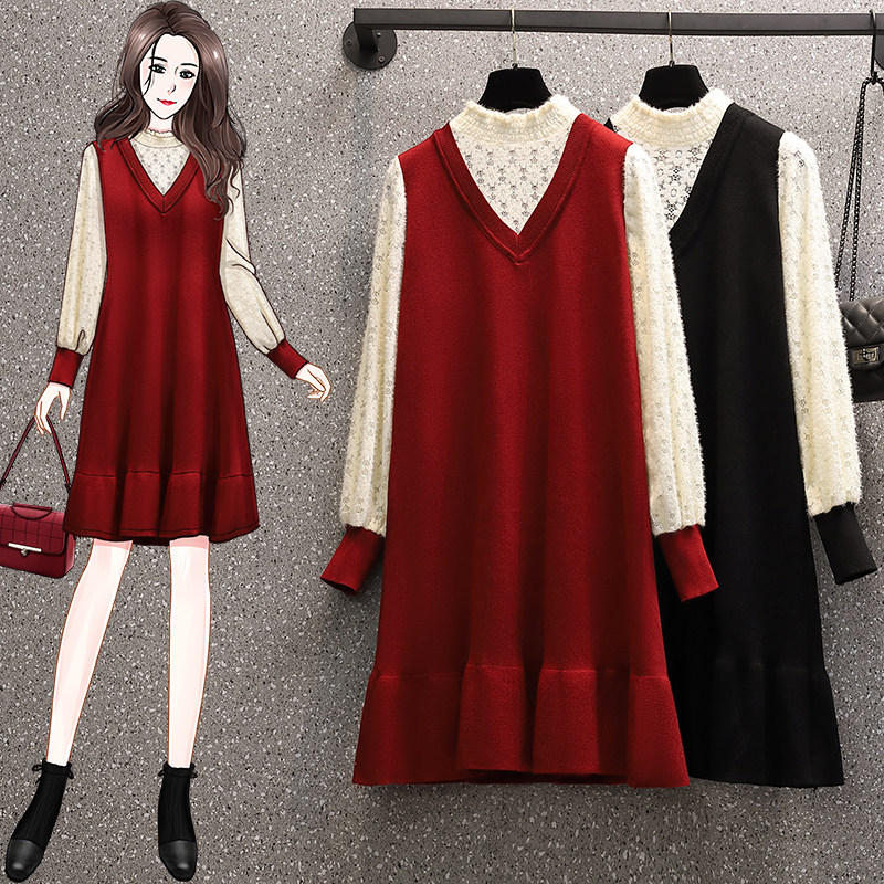 Pregnant Woman Autumn Dress Foreign Dress 2022 Autumn Winter New Ocean Lace Splicing Spring Autumn Season Knitted Sweater Dresses