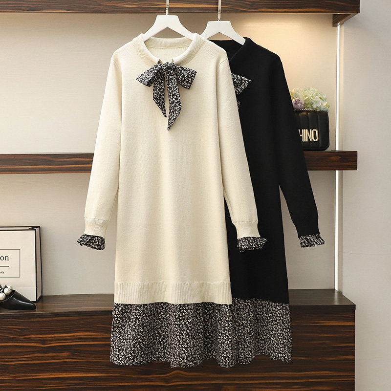 Pregnancy Woman Dress Autumn Winter Clothing Foreign Dress 2022 New Female Winter Tide Moms Shatterflower Splicing in long version knitted sweaters