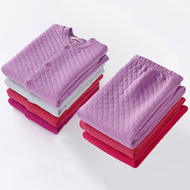 Middle-aged and elderly pure cotton thermal underwear set cardigan large size open quilted mothers winter thermal underwear for women