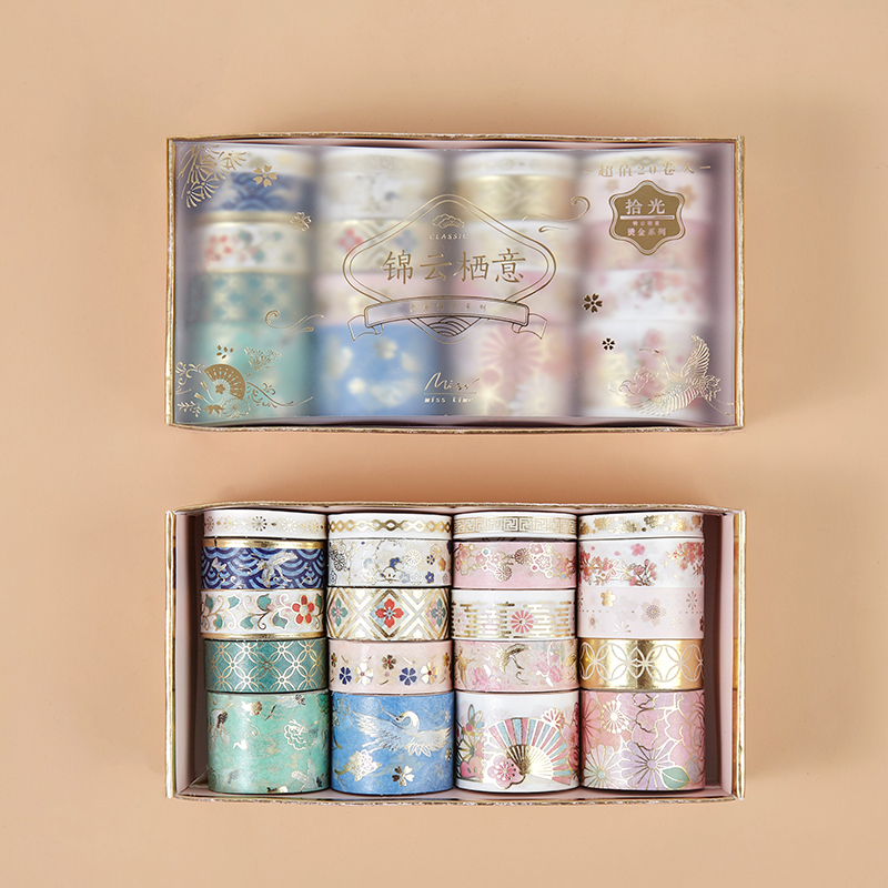 Jinyun Cosy & 20 Rolls20 volume suit Hand account Paper and tape Online red money gilding Hot silver Chinese style Ancient style Red-crowned crane cherry blossoms literature diy Lipstick decorate Stickers like a breath of fresh air Girlish heart Hand account source material