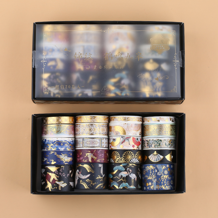 Jin Wen, Heming Jiugao & 20 Rolls20 volume suit Hand account Paper and tape Online red money gilding Hot silver Chinese style Ancient style Red-crowned crane cherry blossoms literature diy Lipstick decorate Stickers like a breath of fresh air Girlish heart Hand account source material