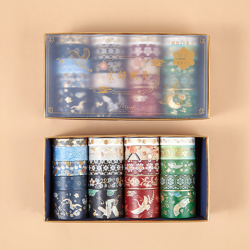 Cloud Return And Crane Dance20 volume suit Hand account Paper and tape Online red money gilding Hot silver Chinese style Ancient style Red-crowned crane cherry blossoms literature diy Lipstick decorate Stickers like a breath of fresh air Girlish heart Hand account source material