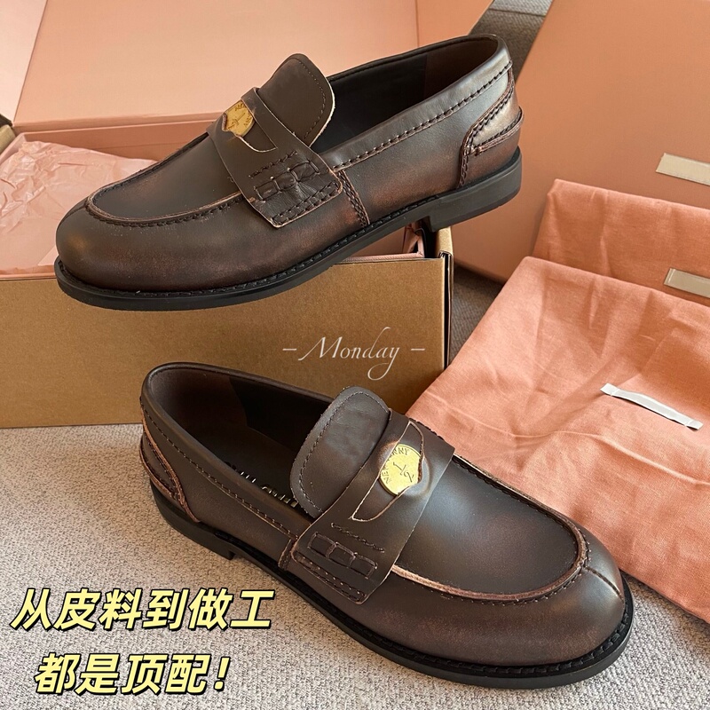 I Dare to Say This Is the Most Similar Thing I'Ve Ever Seen! Retro British-Style Gold Coin Loafers, Thick-Soled Leather Shoes