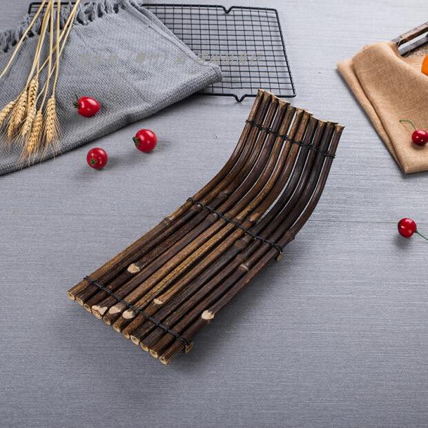 Bamboo Tea Aisle Hem Tray Decoration Cuisine Fence Tea Cup Cushion Insulation Dining Room Cup Cushion Retro Day Style Yellow Bamboo Platoon