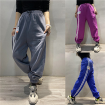 2020 Autumn and Winter new side bar Harlem pants elastic lace-up sweatpants plus velvet casual slim size tide