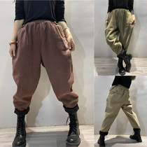 Winter new solid color composite velvet plus velvet Haren pants women casual pants fashion trend trousers thin fat mm