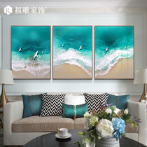 Ocean living room decorative painting art flowing crystal mural Modern simple light luxury relief hanging painting triptych ocean style wall decoration