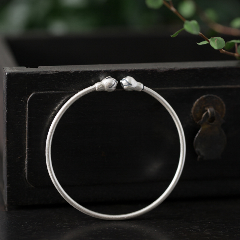 Small River Ripple Foot Silver 990 Lotus Seed Opening Handcrafted Fine Bracelet Bracelet Bracelet Lotus Pure Silver Bracelet