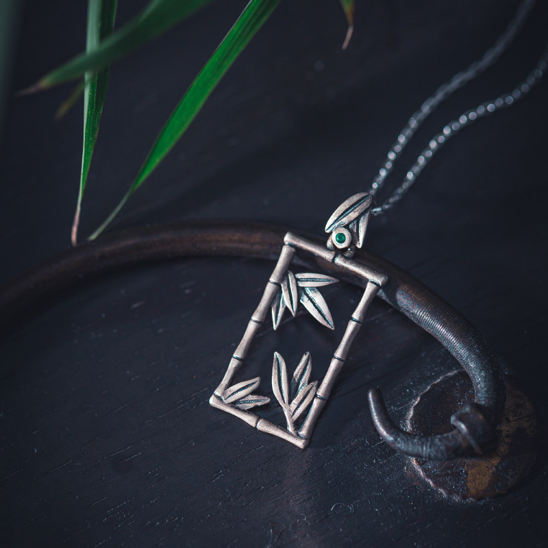 Small Window Humor 925 pure silver Bamboo retro made of old necklace New Chinese lock bone chain