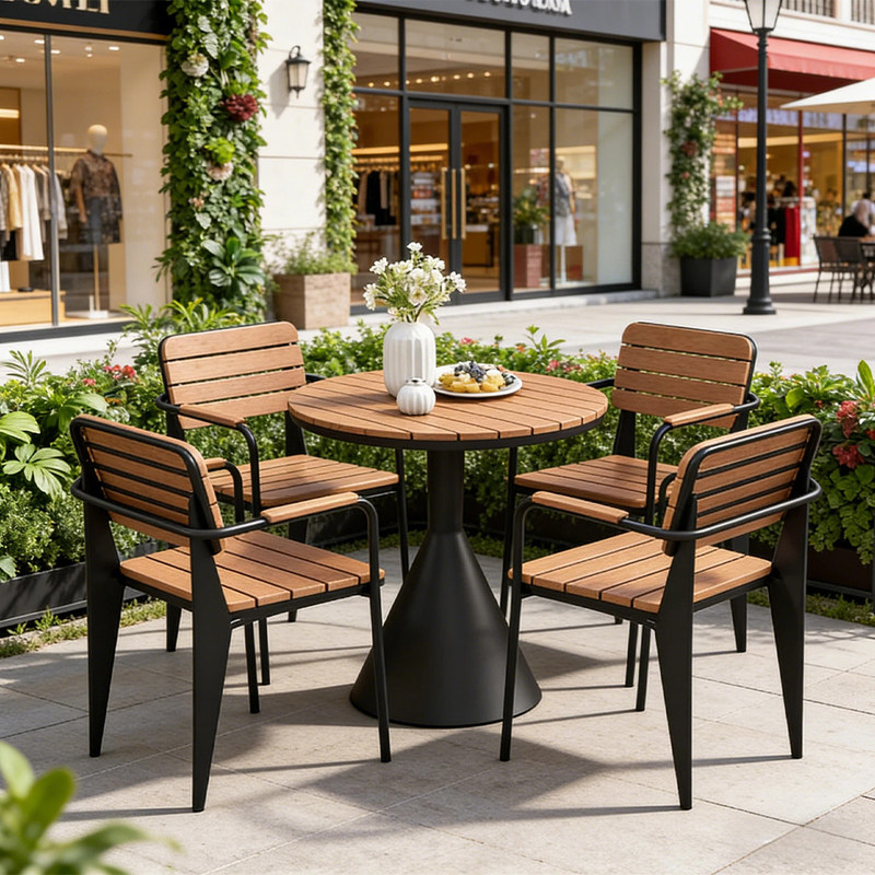 Outdoor Tables and Chairs for Courtyard, Open-Air Sun Protection Small Round Table, Commercial Street Cafe, Milk Tea Shop, Leisure Outdoor Table and Chair Set