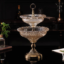 European style double-layer fruit plate creative modern living room home American home coffee table ornaments glass fruit plate