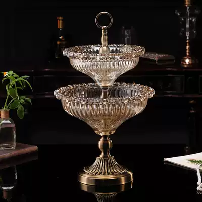 European style double-layer fruit plate creative modern living room home American home coffee table ornaments glass fruit plate