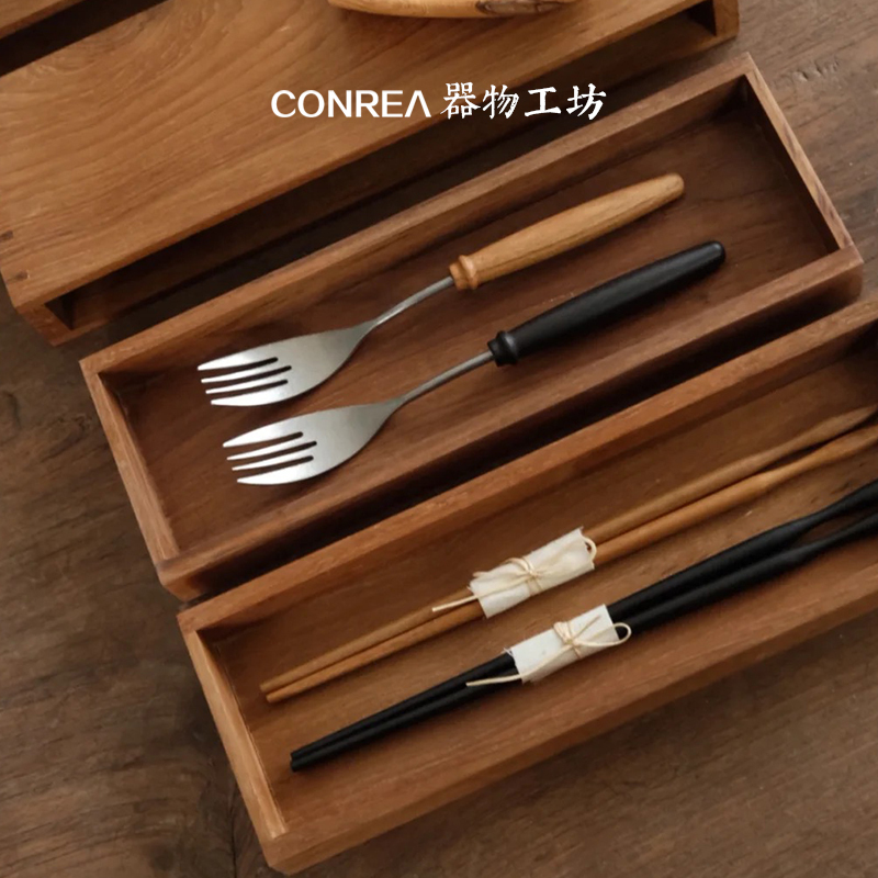 Japanese-Style Handmade Couple's Tableware, High-End Niche Single-Serving Set, 2-Person Chopsticks, Spoon, Fork Set, Two Pairs