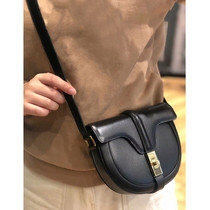 2021 New saddle bag womens summer crossbody leather cowhide black small bag lock buckle shoulder Joker senior sense