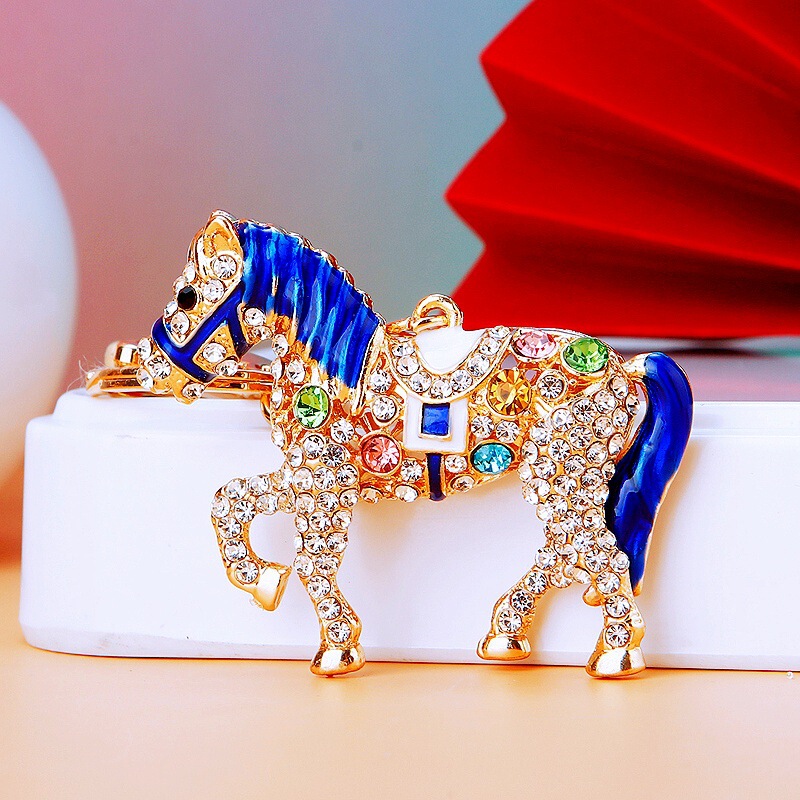 Rhinestone Pony Car Keychain Women's Bag Pendant Metal Key Chain Ring Year of the Horse Zodiac Small Gift