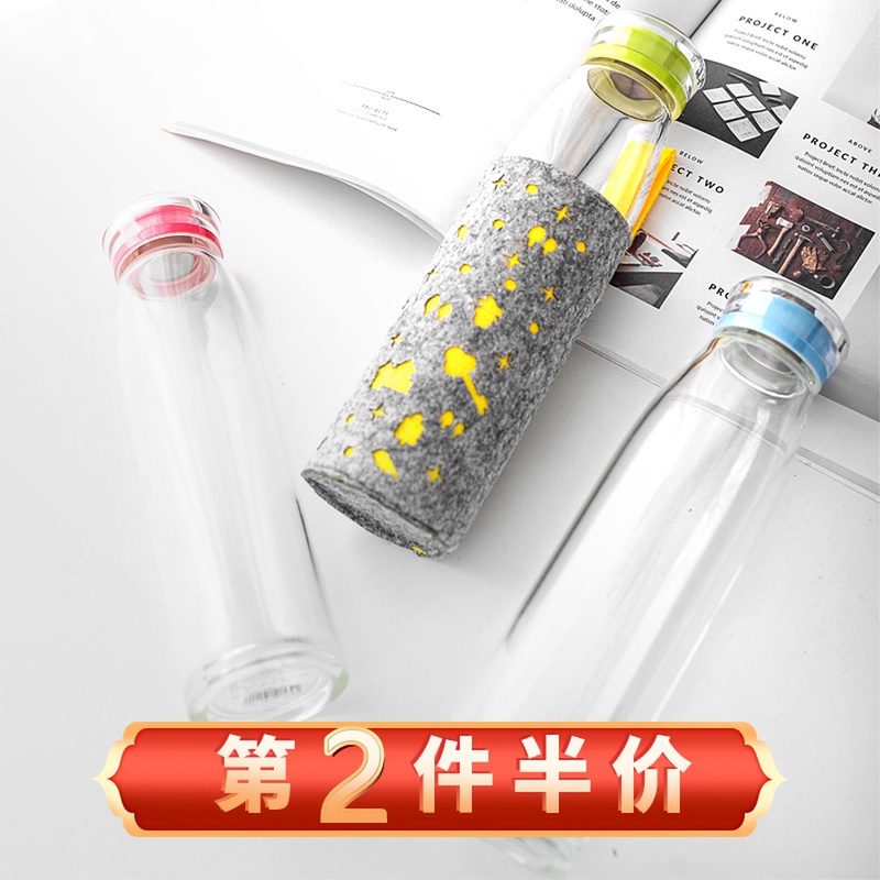 ins glass cup water cup portable Korean schoolgirl tea cup sub creative transparent with cover Korean version cute accompanying cup