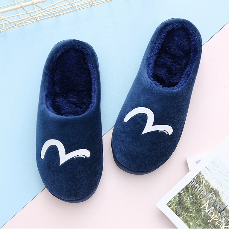 Dép cotton mùa đông của Rui Liya nữ 2018 mới trong nhà đôi dày dày chống trơn nhà ấm áp cộng với túi nhung với nam