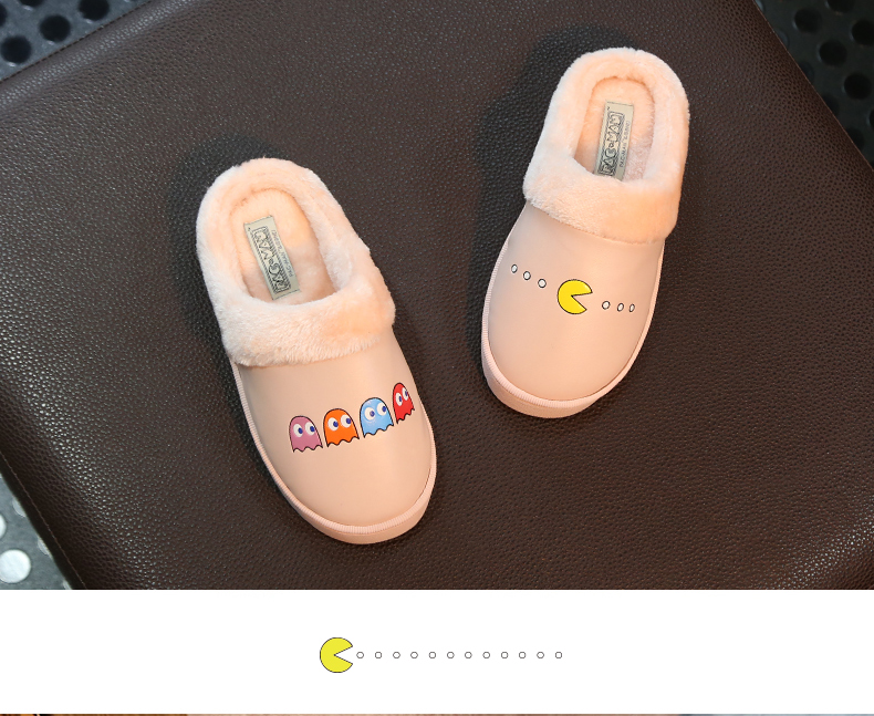 Dép cotton mùa đông của Rui Liya nữ đế bằng da PU chống thấm nước chống trượt trong nhà với các cặp vợ chồng ấm áp dép nhựa đi trong nhà hàn quốc