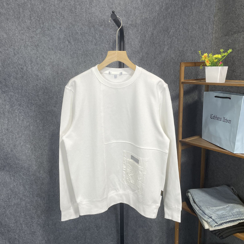 Size 48 Kajia Cut-Label Men's Spring Small Size Pocket-Decorated Casual Versatile Crew Neck Long-Sleeve Sweatshirt Top 1120