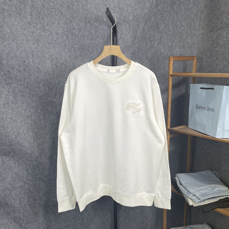 Slightly Defective Size 54 Men's Urban Series Sweatshirt with Cut Tags, Spring/Autumn Style, Fashionable and Versatile, Embroidered Crew Neck Long-Sleeve Sweatshirt 1102