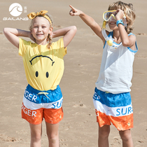 Gai Lang Xia elastic quick-drying childrens beach pants loose male and female shorts seaside holiday flat corner swimming trunks